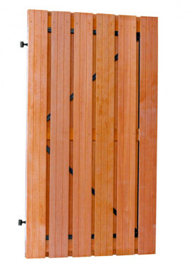 Hardhouten plankendeur verticaal op zwart stalen frame 100x180cm
