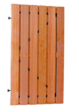 Hardhouten plankendeur verticaal op zwart stalen frame 100x180cm